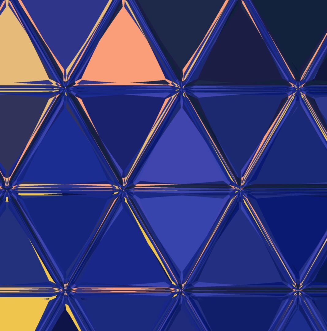A blue triangle background with different colors.